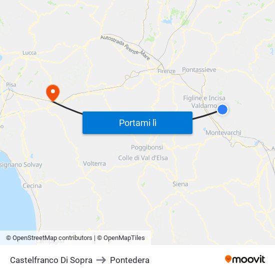 Castelfranco Di Sopra to Pontedera map