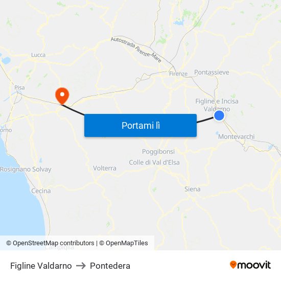 Figline Valdarno to Pontedera map