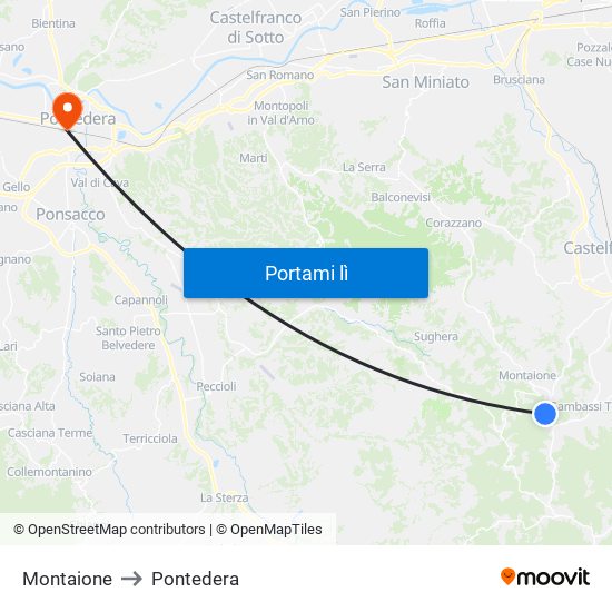 Montaione to Pontedera map