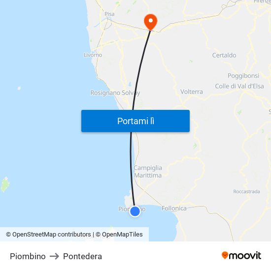 Piombino to Pontedera map