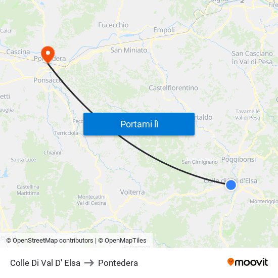 Colle Di Val D' Elsa to Pontedera map