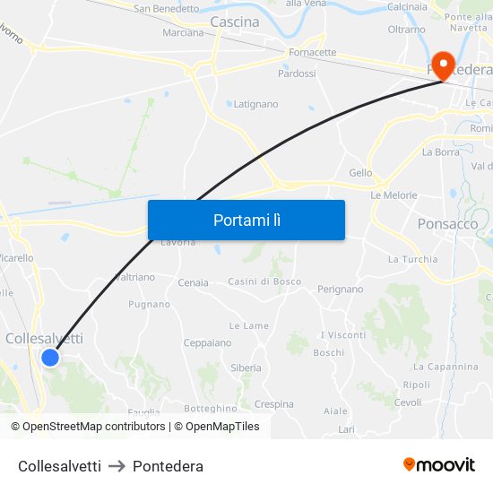 Collesalvetti to Pontedera map