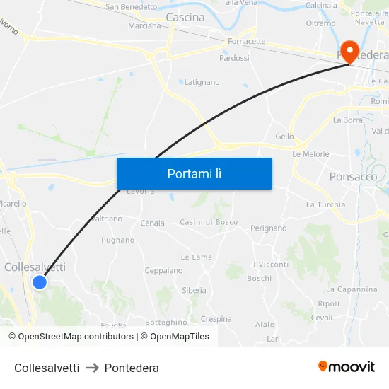 Collesalvetti to Pontedera map