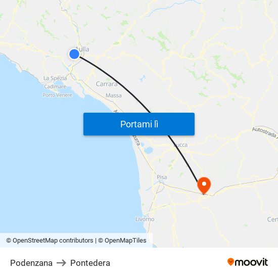 Podenzana to Pontedera map