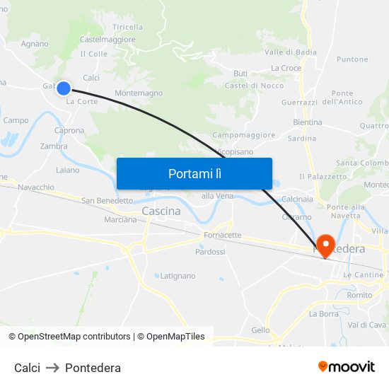 Calci to Pontedera map