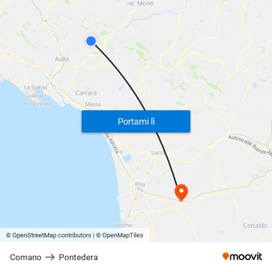 Comano to Pontedera map
