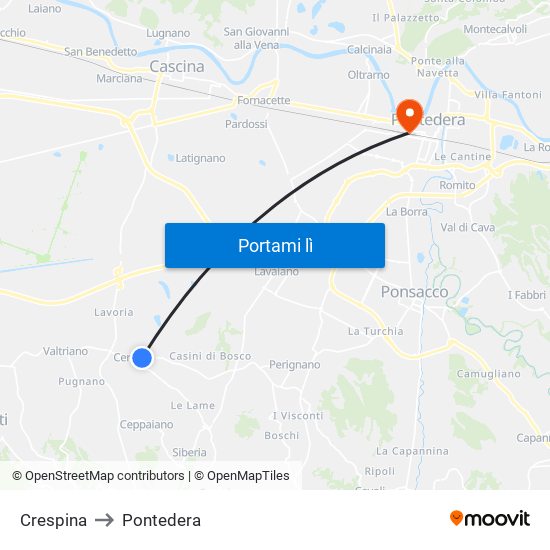 Crespina to Pontedera map