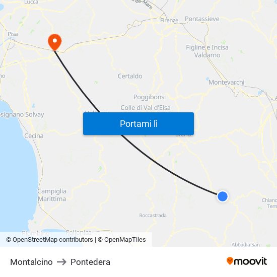 Montalcino to Pontedera map