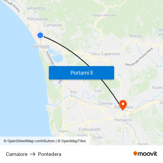 Camaiore to Pontedera map