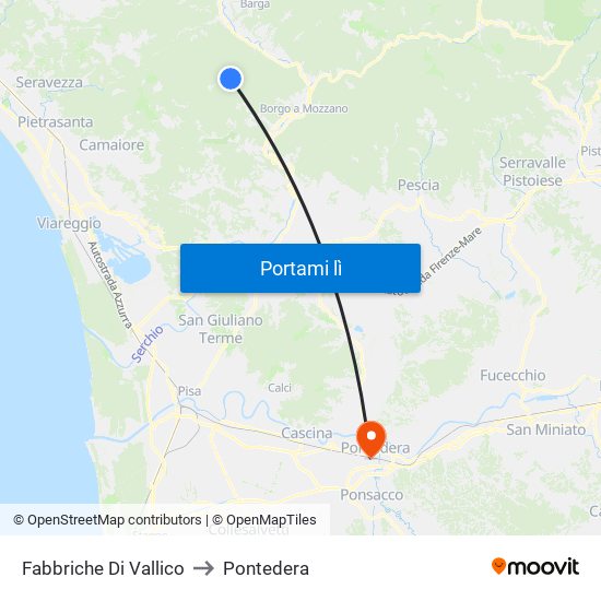 Fabbriche Di Vallico to Pontedera map