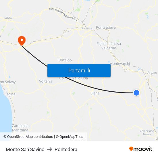 Monte San Savino to Pontedera map