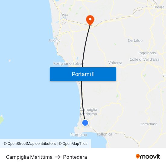 Campiglia Marittima to Pontedera map