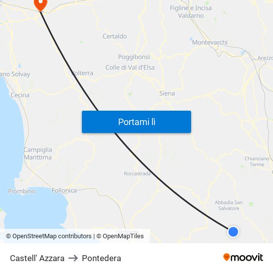 Castell' Azzara to Pontedera map