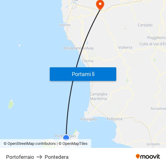 Portoferraio to Pontedera map
