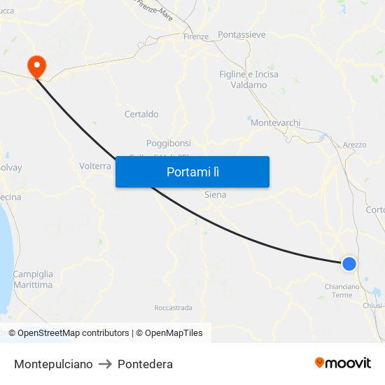 Montepulciano to Pontedera map