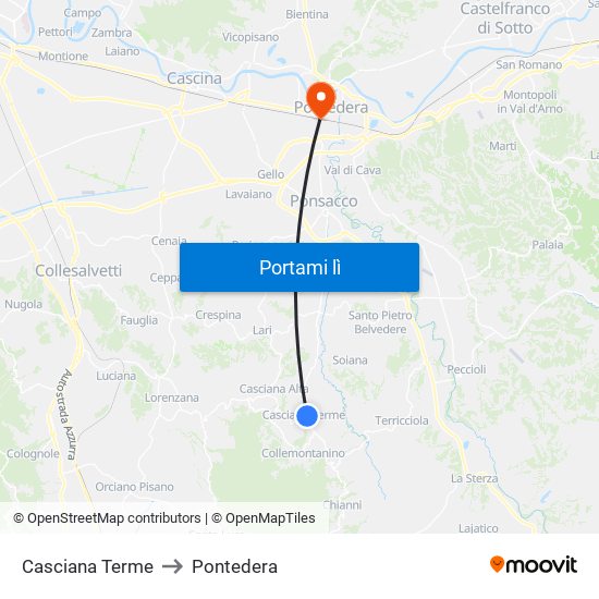 Casciana Terme to Pontedera map