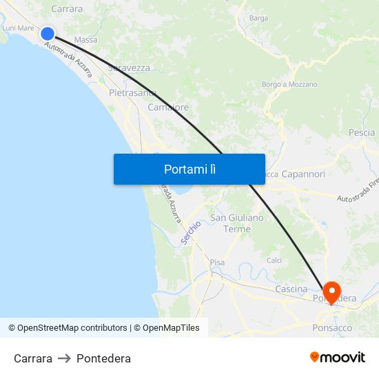 Carrara to Pontedera map