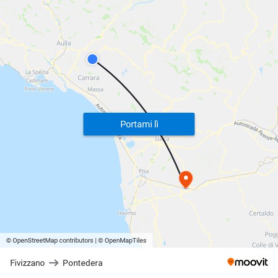 Fivizzano to Pontedera map