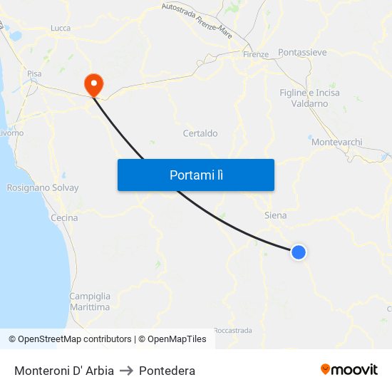 Monteroni D' Arbia to Pontedera map