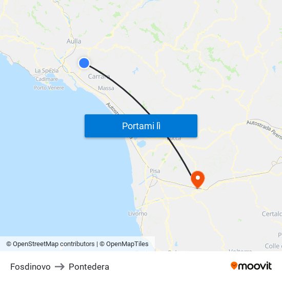 Fosdinovo to Pontedera map