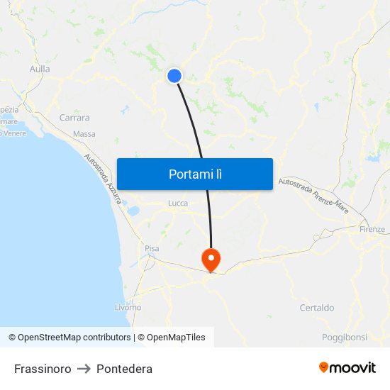 Frassinoro to Pontedera map