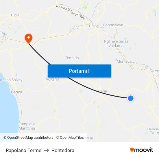 Rapolano Terme to Pontedera map