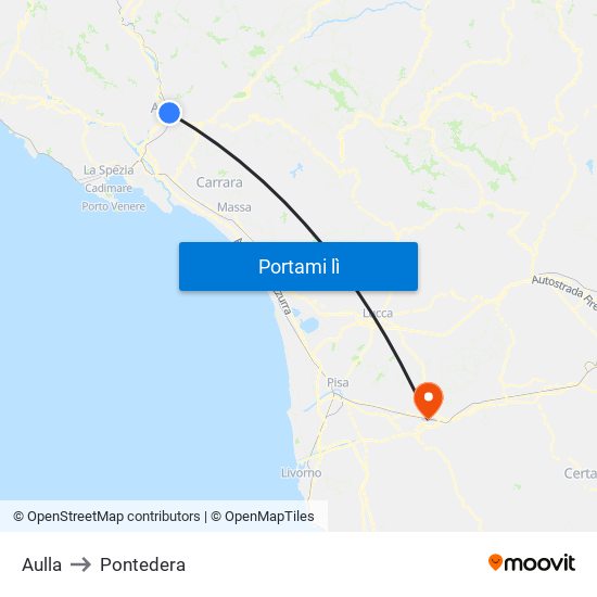 Aulla to Pontedera map