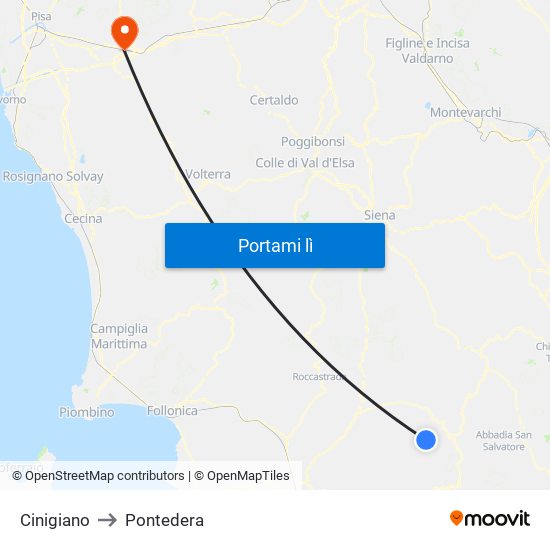 Cinigiano to Pontedera map