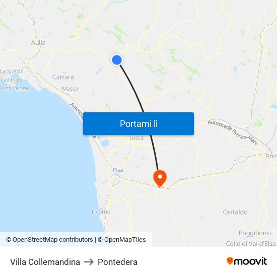 Villa Collemandina to Pontedera map