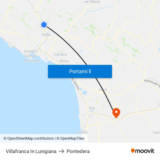 Villafranca In Lunigiana to Pontedera map