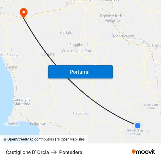 Castiglione D' Orcia to Pontedera map