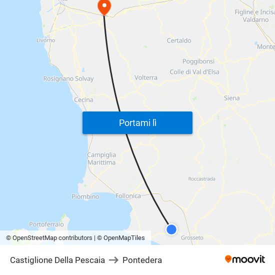 Castiglione Della Pescaia to Pontedera map