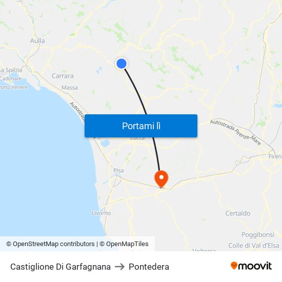 Castiglione Di Garfagnana to Pontedera map