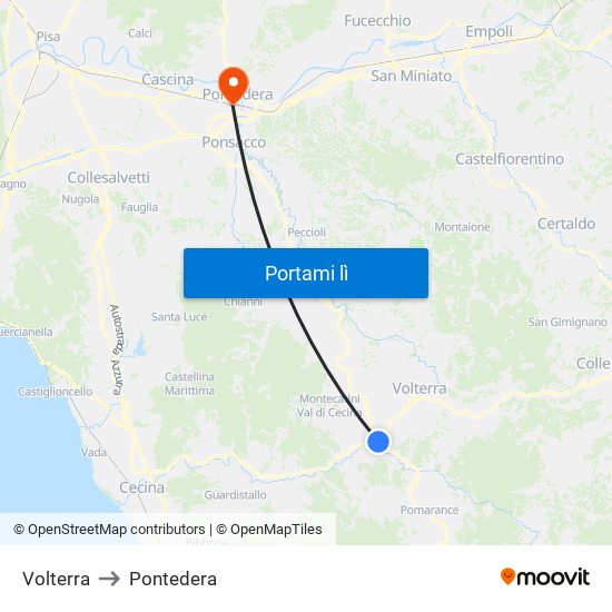 Volterra to Pontedera map