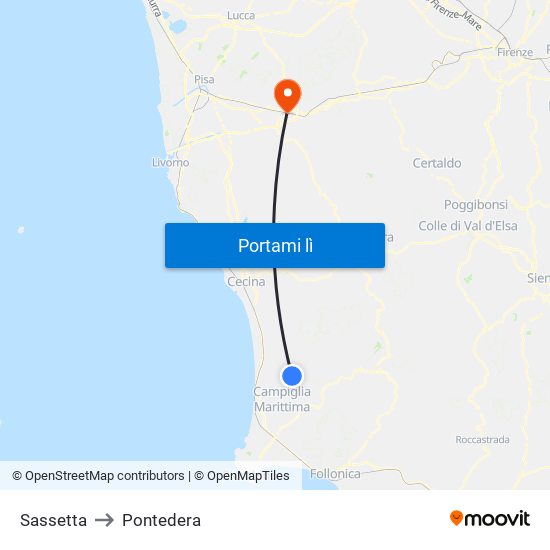 Sassetta to Pontedera map