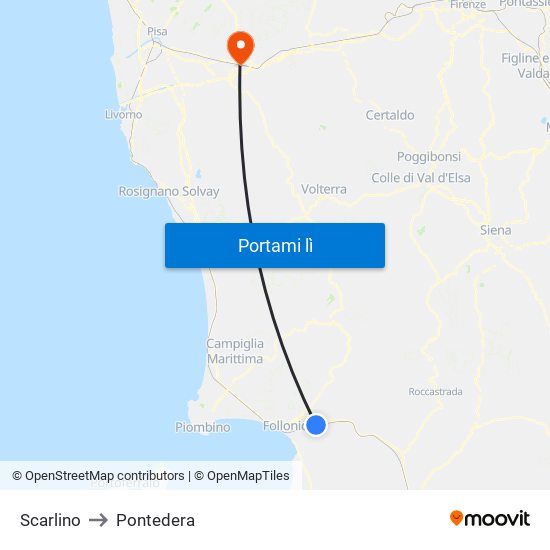 Scarlino to Pontedera map