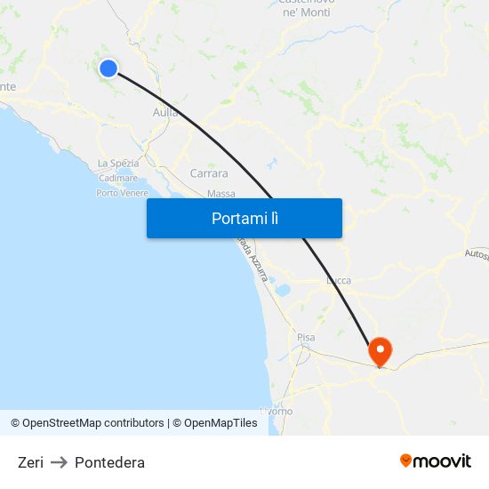 Zeri to Pontedera map