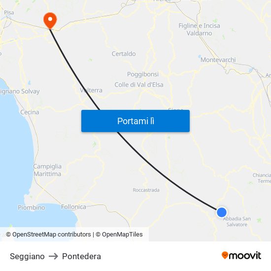 Seggiano to Pontedera map