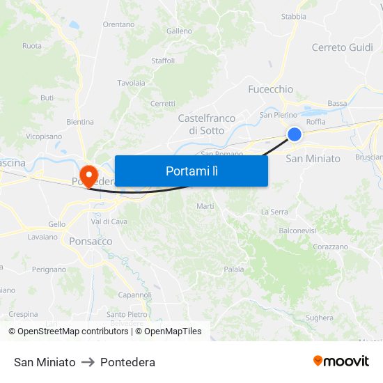 San Miniato to Pontedera map
