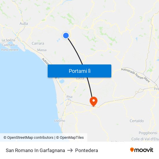 San Romano In Garfagnana to Pontedera map