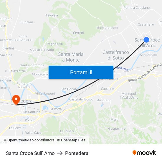 Santa Croce Sull' Arno to Pontedera map