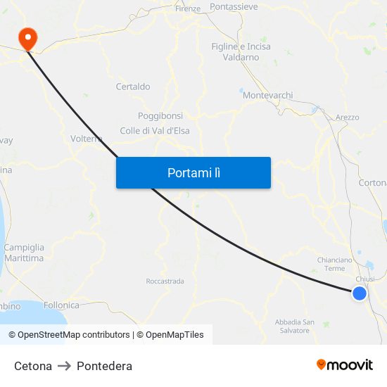 Cetona to Pontedera map