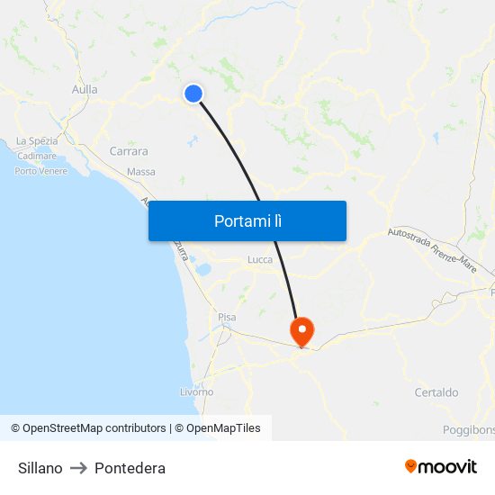 Sillano to Pontedera map