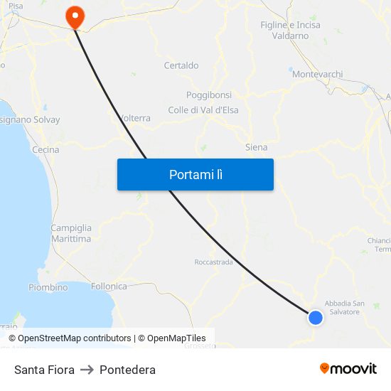 Santa Fiora to Pontedera map