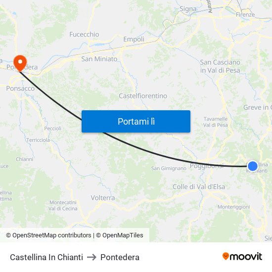 Castellina In Chianti to Pontedera map