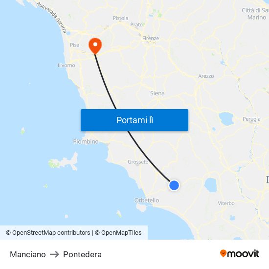 Manciano to Pontedera map