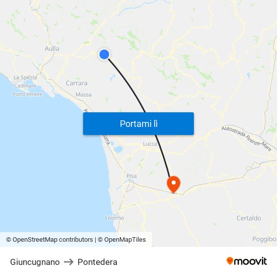 Giuncugnano to Pontedera map