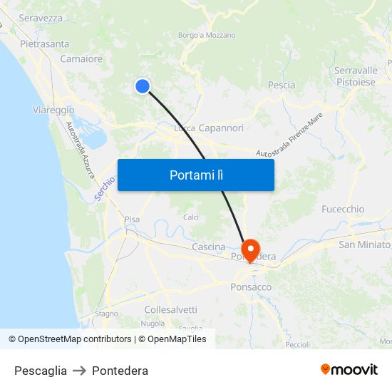 Pescaglia to Pontedera map