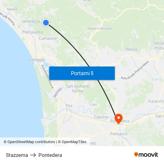 Stazzema to Pontedera map