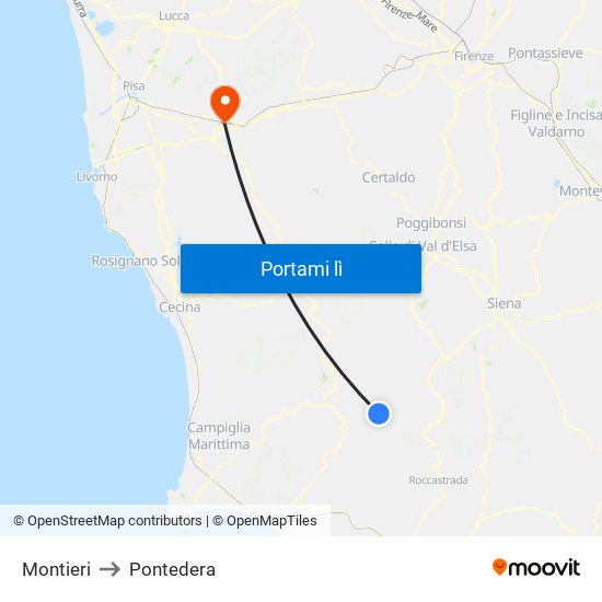 Montieri to Pontedera map